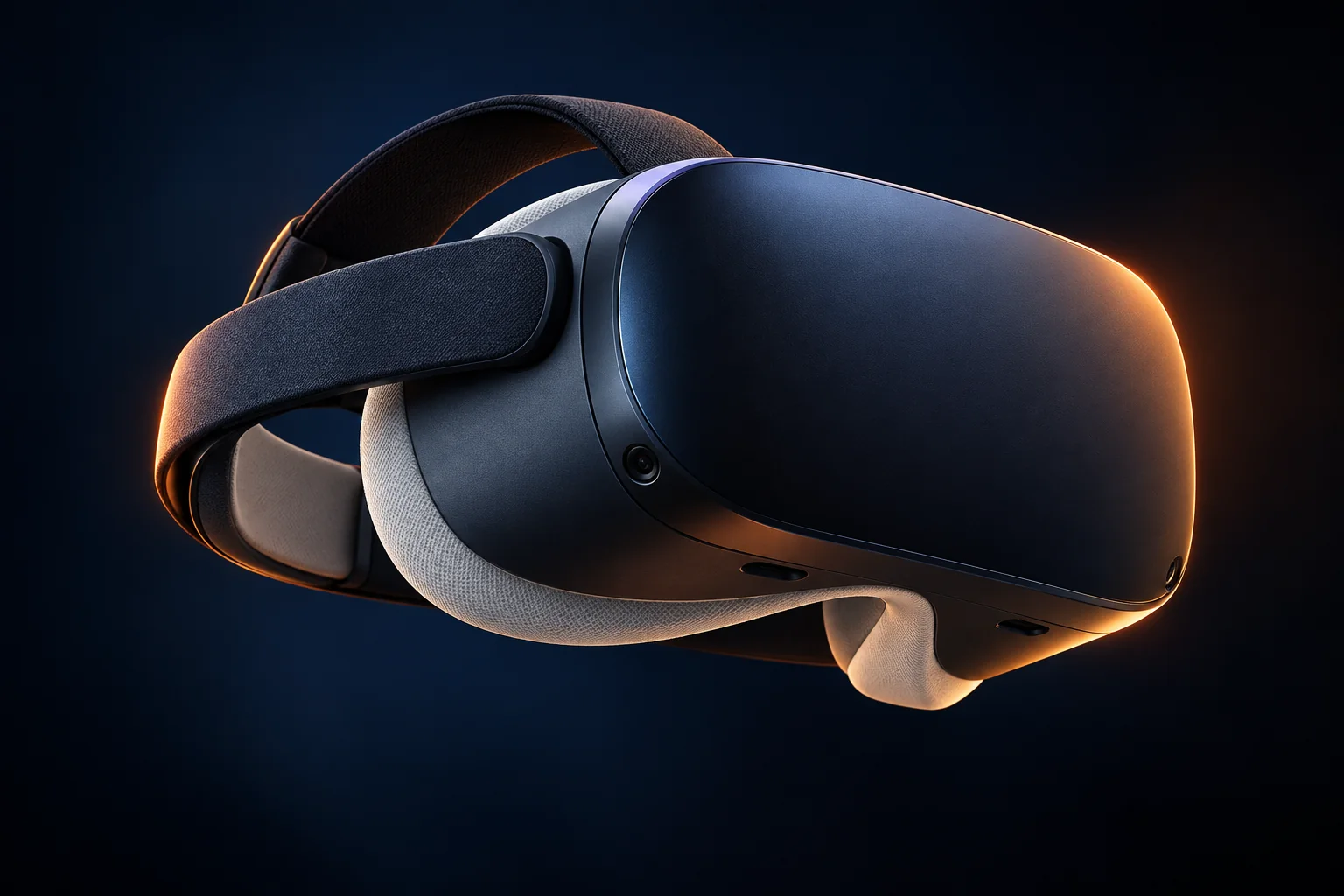 Visual ilustrativo de óculos de realidade virtual com iluminação laranja